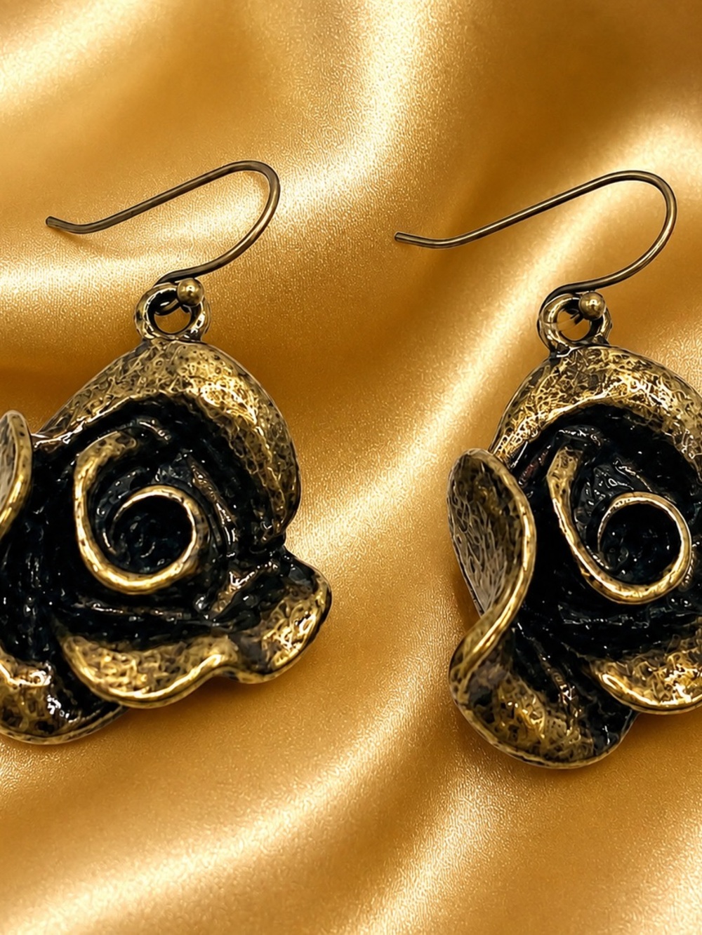 Handcrafted Bronze Rose Earrings | Spain | Early 2000s Artisan Jewelry